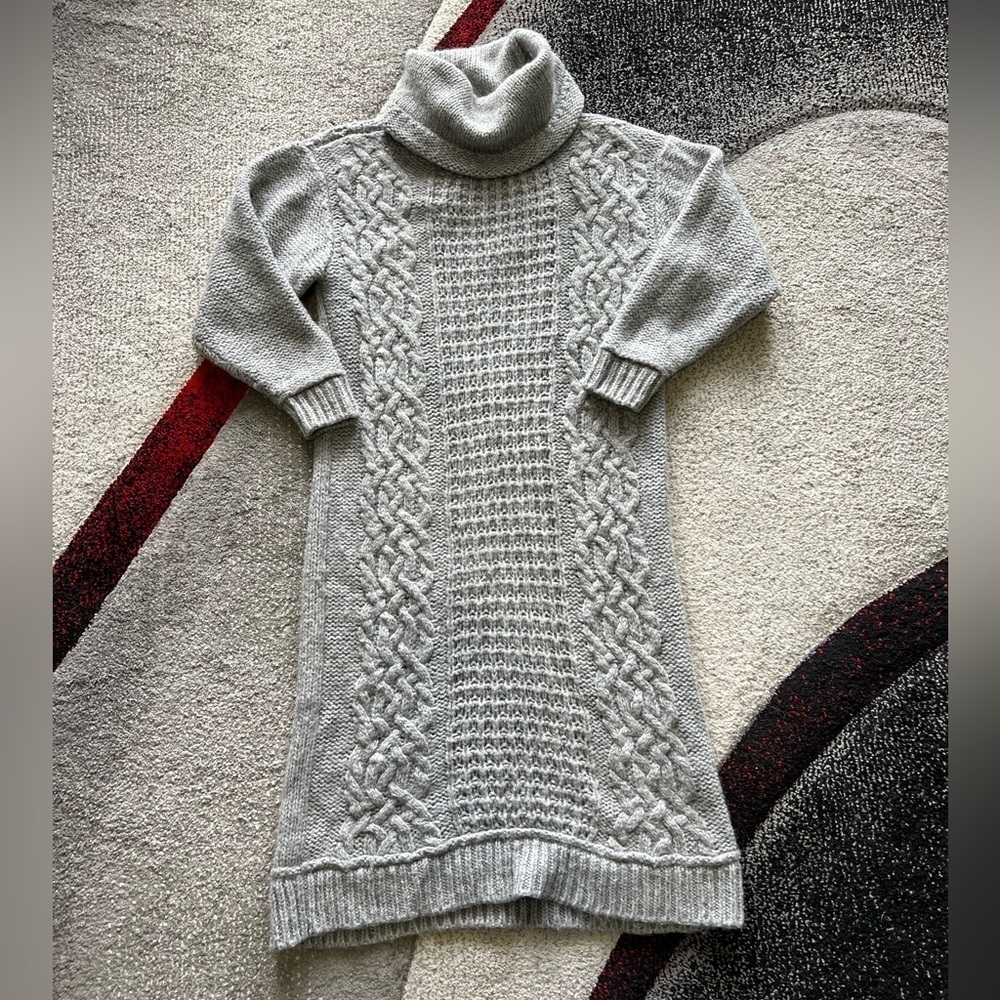 Free People Gray Alpaca Blend Cable Knit Turtle Neck Sweater Dress